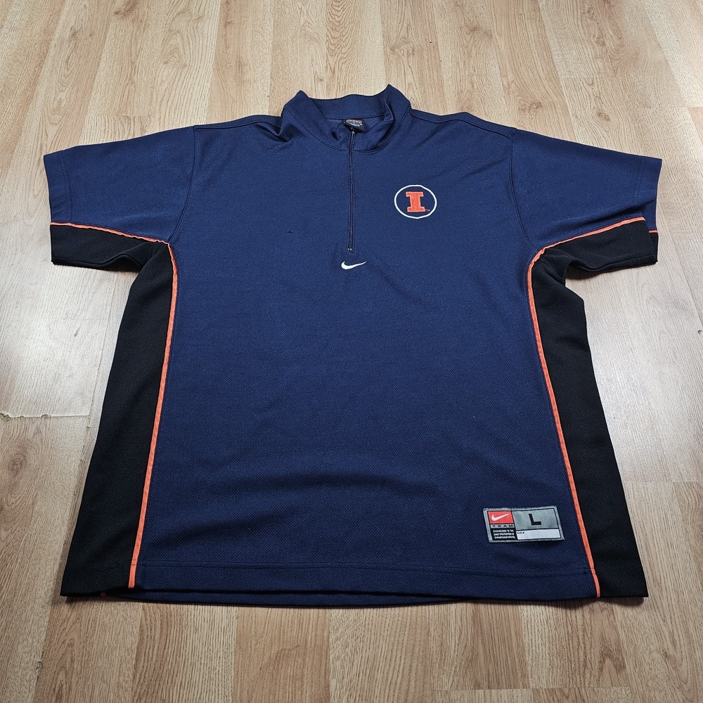 Nike Illinois Fighting Illini Quarter Zip Top Mens Large Navy Blue Center Swoosh